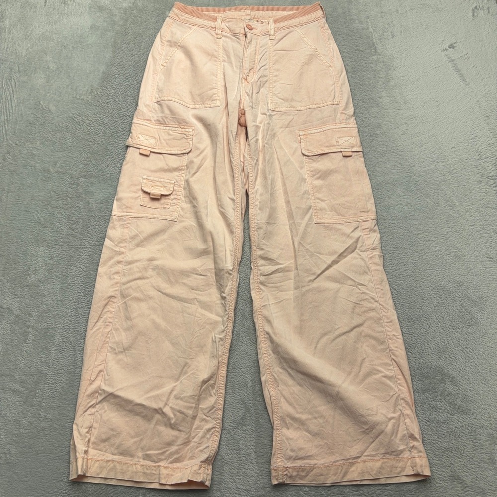 American Eagle Cargo Pants Womens 2 Regular Pink Wide Leg Stretch Utility Pocket